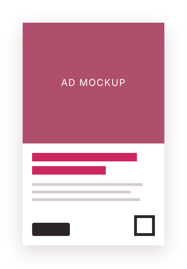 Illustration of a single full-page ad with a photo, message, QR code and contact details.
